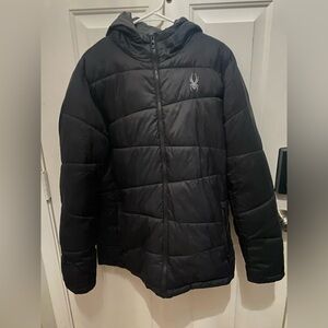 Spyder Men's Black Quilted Hooded Jacket 77332 Insulated Large
